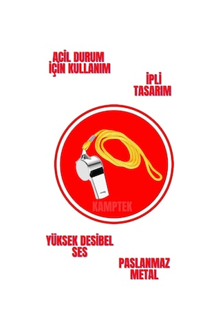 Kamp Deprem Dağcılık Spor Yüksek Desibel Paslanmaz Metal Düdük İpli Tasarım 6 Adet Gri