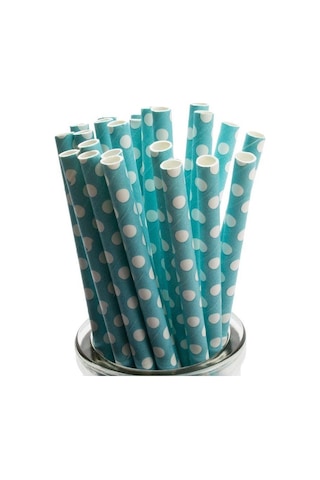 Kağıt Pipet Mavi Puantiyeli 25"li