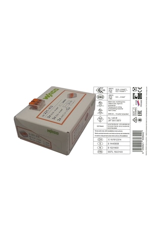 Wago 221-413 3'lü Yaylı Tırnaklı Buat Klemensi 3 x (0.2-4 Mm)