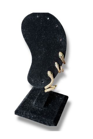 Üçlü Taşlı Yılan Görünümlü Çelik Küpe