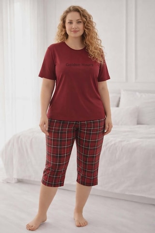 Mihra Kadın Milan Büyük Beden Bisiklet Yaka Kısa Kol Kapri Pijama Takımı 50503b - 1 Adet Bordo