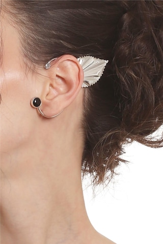 Kadın Gümüş Renk Lak Kaplama Taşlı Yaprak Stilizesi Sol Kulak Earcuff & Kıkırdak Küpe Çok Renkli
