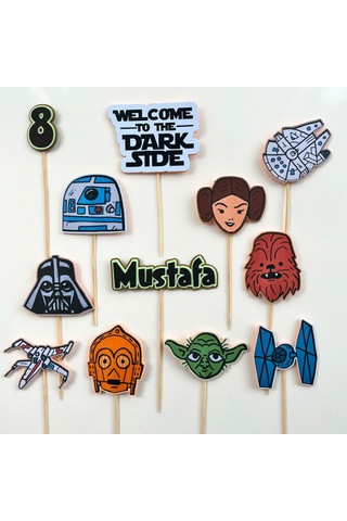 Star Wars Temalı Erkek Çocuk Doğum Günü İsme Özel 3d Pasta Cupcake Süsü Seti Çocuk