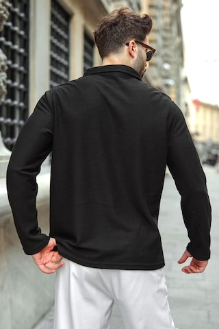 Madmext Siyah Gömlek Yaka Dokulu Regular Fit Erkek Sweatshirt E7203