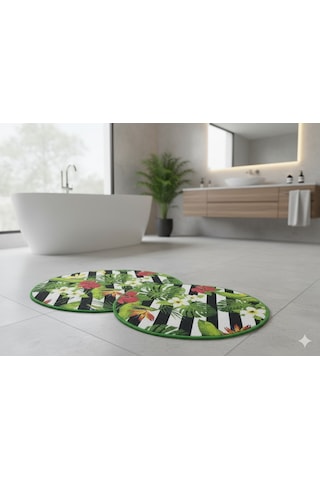 Banyo Paspası 2'li Set 3d Baskılı Jel Palm Çok Renkli