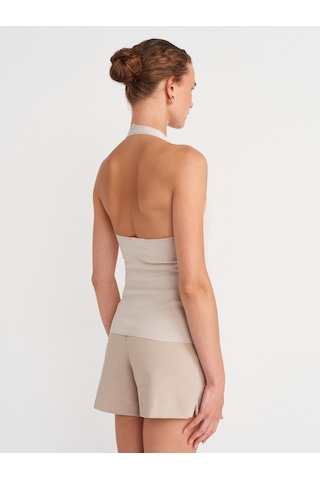 Dilvin 10794 Halter V Yaka Basıc Bluz-taş Taş