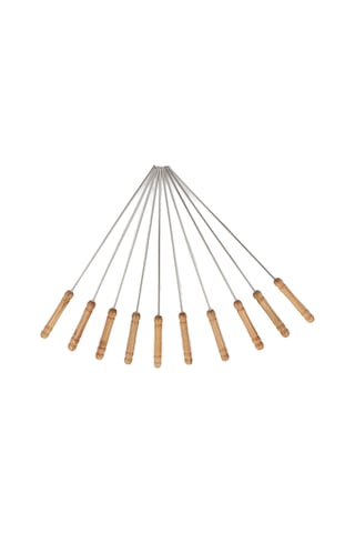 Hangfox 10 Adet 304 Paslanmaz Çelik Barbekü Şişesi - Ahşap Kolu, Kaymazsız, Isıya Dayanıklı, Outdoor Manzaralar İçin 30cm Çok Renkli