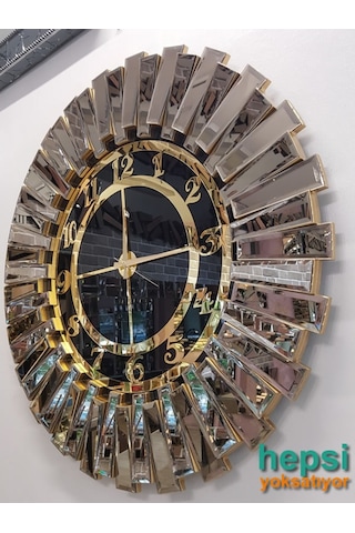 Güneş Bronze Black Altın Siyah 85 Cm Dekoratif Aynalı Duvar Saati