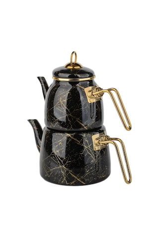 Nishev.com Evini Sev Elite Class Kırık Mermer Desenli Çaydanlık Siyah