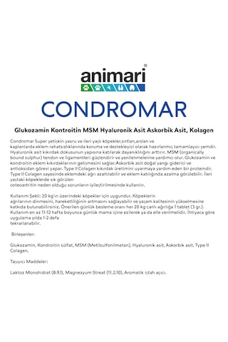 Animari Condromar Super Köpekler Için Glukozamin Tablet 76 Adet 230 G