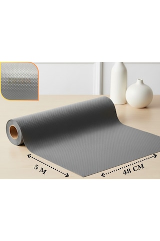 48cm X 5m -açık Gri Kabartma Nokta Desenli Suni Deri Çekmece İçi Kaydırmaz Halı, Raf Örtüsü