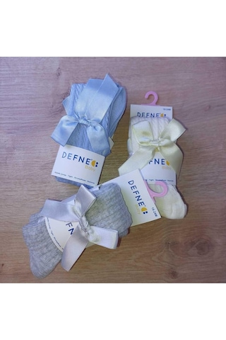 3 Adet Pamuklu Kurdele Detaylı Desenli Çocuk Ve Bebek Külotlu Çorap-868 ÇoK Renkli