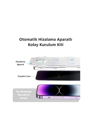 iPhone Uyumlu 16 İçin Ekran Koruyucu Otomatik Hizalama Aparatlı Kolay Kurulum Kiti Toz Bırakmaz Parmak İzi Karşıtı Tam Kaplayan Hayalet Ekran Koruyucu Kırılmaz Cam