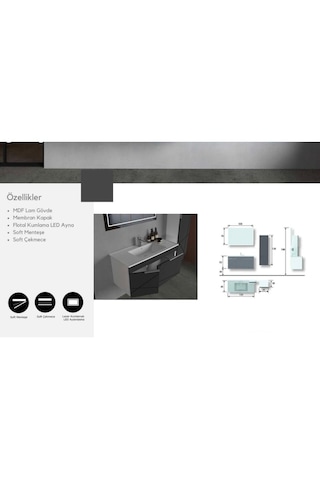 Evros Alfa 100 Cm Banyo Dolabı Boy Dolabı Dahil Gri - Siyah