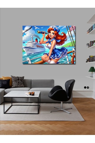 Kanvas Tablo Denizci Kız Ve Gemi 50cmx70cm