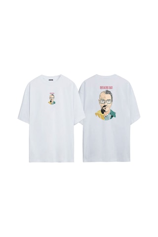 Thewert Unisex Walter White Breakıng Bad Ön Arka Baskılı Beyaz Oversize T-shirt