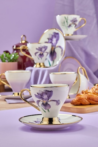 Cooker 6 Lı Lüks Yaldız Porselen Kahve Fincan Takımı Ckr3519 Mor