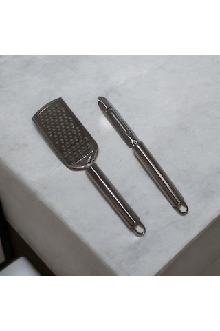 2'li Rende Set Meyve Sebze Saplı El Rendesi Ve Oyacak Set Meyve Sebze Soyacağı El Rendesi Beyaz