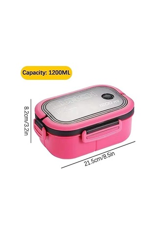 1200 Ml 2 Katlı 6 Bölmeli Bpa&apos Sız Pp Plastik Sefer Tası Ve Beslenme Çantası - Hava Kilitli Lunch Box, Çatal Ve Kaşık Dahil Pembe Bakır