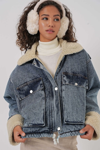 Gabria İç Peluşlu Kot Mont Mavi