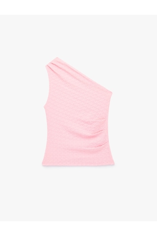 Koton Bürümcük Kumaş Dokulu Drape Detaylı Kolsuz Tek Omuz Bluz Pembe 6sak10343ek Gül