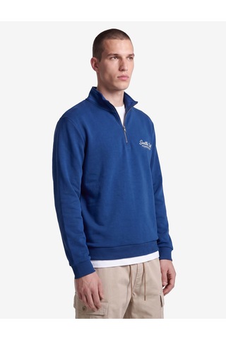 Koton Pamuklu Uzun Kollu Baskılı Yarım Fermuarlı Sweatshirt Saks 7wam70062mk Saks Mavi