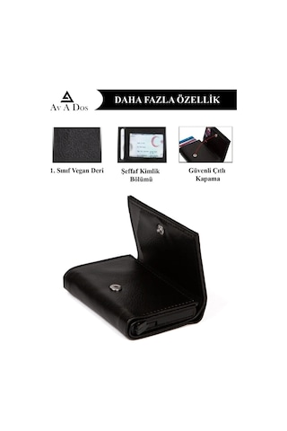 Bürke Çok Gözlü Akıllı Kredi Kartlık Kartvizitlik Otomatik Unisex Cüzdan Mekanizmalı Deri Cüzdan - Siyah