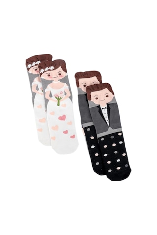 Homyl 2 Çift Düğün Çorabı Nişan Hediyesi Rahat Çorap Seti Çok Renkli