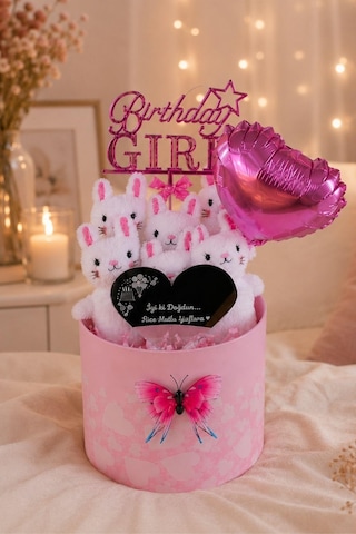 Doğum Günü Hediyesi Kalpli Aynalı Hediye Kutusu Birthday Aksesuarlı Ayıcık Buketi Sevgiliye, Kız Arkadaşa Ve Kıza Özel Hediye