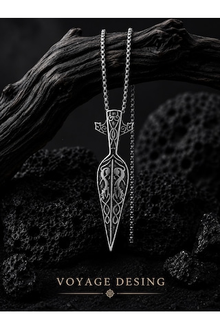 Paslanmaz Çelik Viking Mitolojisi Gungnir Kolye Odin'in Mızrağı Viking Kolye Antrasit