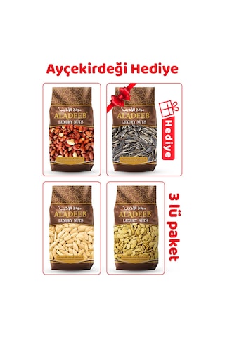 Kabak, Sarı Karpuz Çekirdeği Ve Soslu Yer Fıstığı 3 Lü Kuruyemiş Set + 500g Ayçekirdeği Hediye