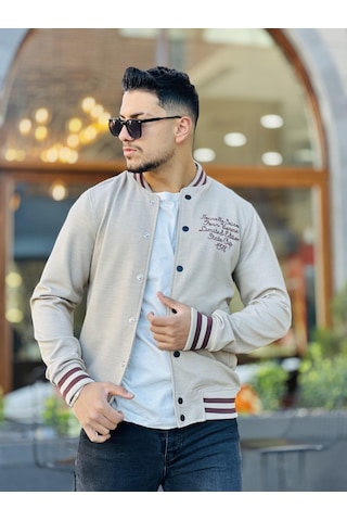Miron Bej Pike Dokulu Nakış Detaylı Regular Fit Kolej Ceket Bej