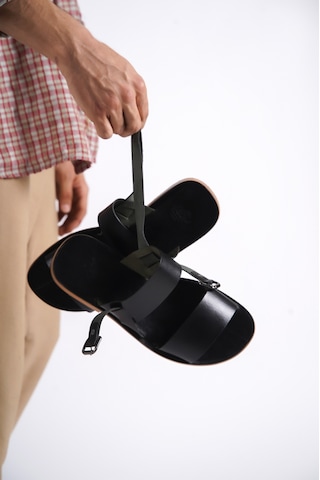 Sur Sandalet El Yapımı Kösele Erkek Deri Bodrum Sandalet Siyah