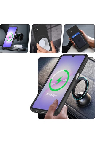 Samsung Galaxy A17 Uyumlu Standlı Magesafe Silikon Kılıf Pembe