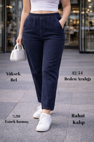 Cedy Denım - Büyük Beden Likralı, Beli Lastikli Jean Pantolon C636 Mavi