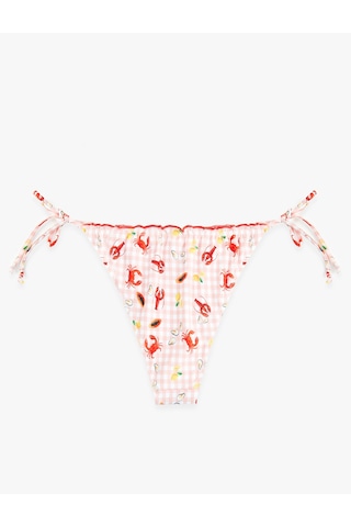 Koton Koton X Sibil Çetinkaya - Fırfır Detaylı Yengeç Baskılı Pötikareli Bikini Altı Pembe Desenli 6sak00233mm