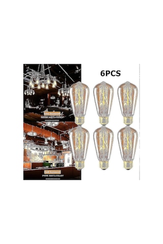 6 Adet Vintage Retro St64 E27 Edison Ampul, 40w Filament Ampul, Sıcak Beyaz - Sıcak Parıltılı Klasik Aydınlatma Diğer