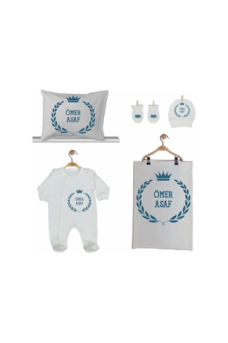 Pia Baby Gl 2008 İsme Özel Taçlı Beşli Tulum Set Mavi