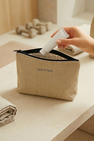 Ocean Home Textile Termal Astarlı Jüt Keten Makyaj Çantası 19 X 13 X 7 Cm