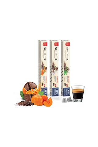 Nish Coffee Aromalı Kapsül Kahve 3'lü Set Bal Kabağı-nane-hindistan Cevizi - 30 Adet Kapsül Kahve