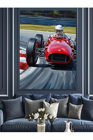 Ahşap Tablo Kırmızı Formula Yarış Arabası