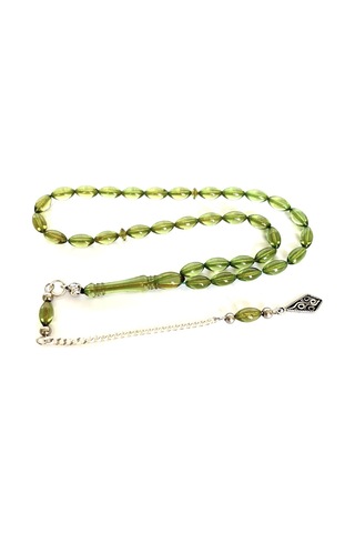 ATEŞ KEHRİBAR TESBİH BİLEKBOY YEŞİL ARPA MODEL PÜSKÜLLÜ