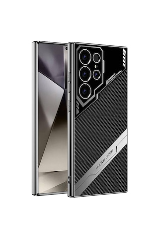 Zore Samsung Galaxy Uyumlu S24 Ultra Kılıf Kamera Korumalı Karbon Tasarım Omsy Yeni Seri Procase Kapak-siyah Karbon