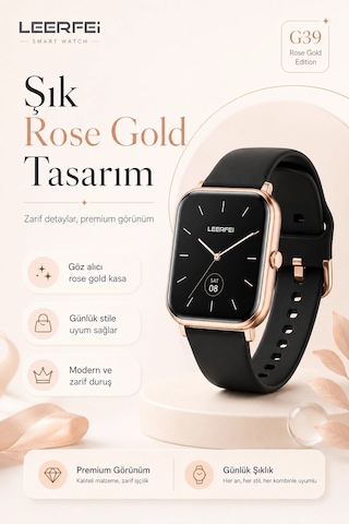 Dokunmatik Ekranlı Rose Gold Akıllı Saat Kablosuz Şarj Özellikli Günlük Kullanım