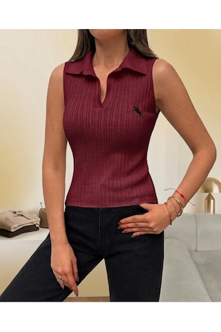Luxetıque Açık Polo Yaka Triko Bordo