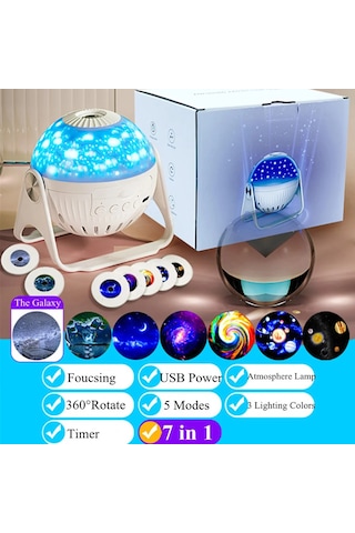 Bluetooth'lu Yıldız Galaksi Projektör Gece Lambası 7'si 1 Arada