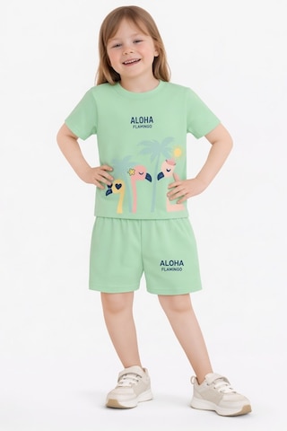 Name Baby & Kids Kız Çocuk Şortlu Yazlık Pijama Takımı Flamingo Temalı Nbk-6156 Mint