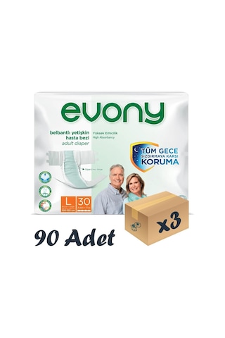 Evony Bel Bantlı Yetişkin Hasta Bezi L 30'Lu 3 Paket 90 Adet