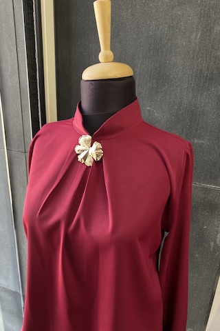 Pera Moda Gold Broş Detaylı Şık Bluz Gömlek Bordo