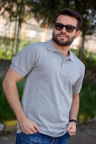 Erkek Gri Melanj Rahat %100 Pamuk Ribana Kol Polo Yaka T-shirt 24eplypope 001